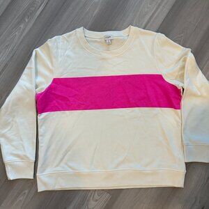 J.Crew Cream Sweater with Wide Pink Stripe - Size L